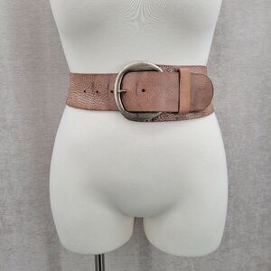 Sam Brown Wide Asymmetrical Tan Leather Belt Oversized Silver Buckle Boho